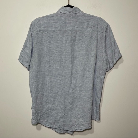 Abercombie & Fitch men blue fine striped nautical 100% linen button down shirt M - Picture 6 of 6
